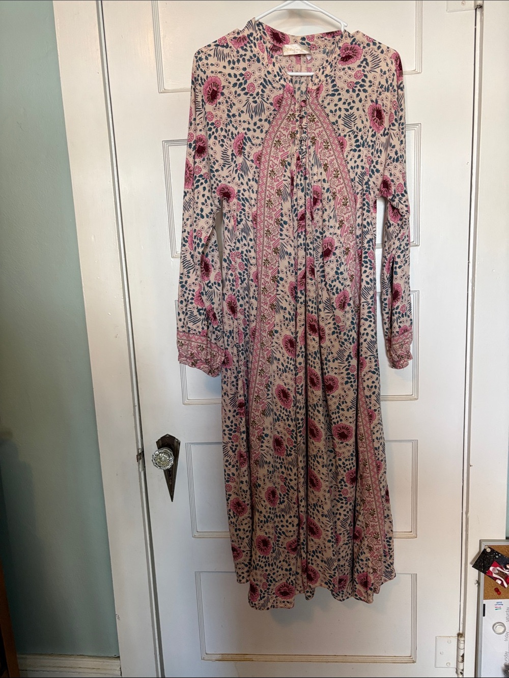 Nathalie Martin aFloral Long-Sleeve Maxi Dress in Pink and Cream Size S